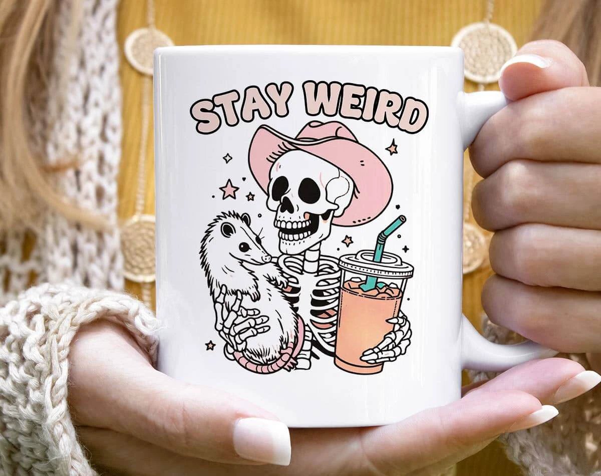 Stay Weird - Funny Western Raccoon Coffee Mug : 11oz White by House Of Rodan