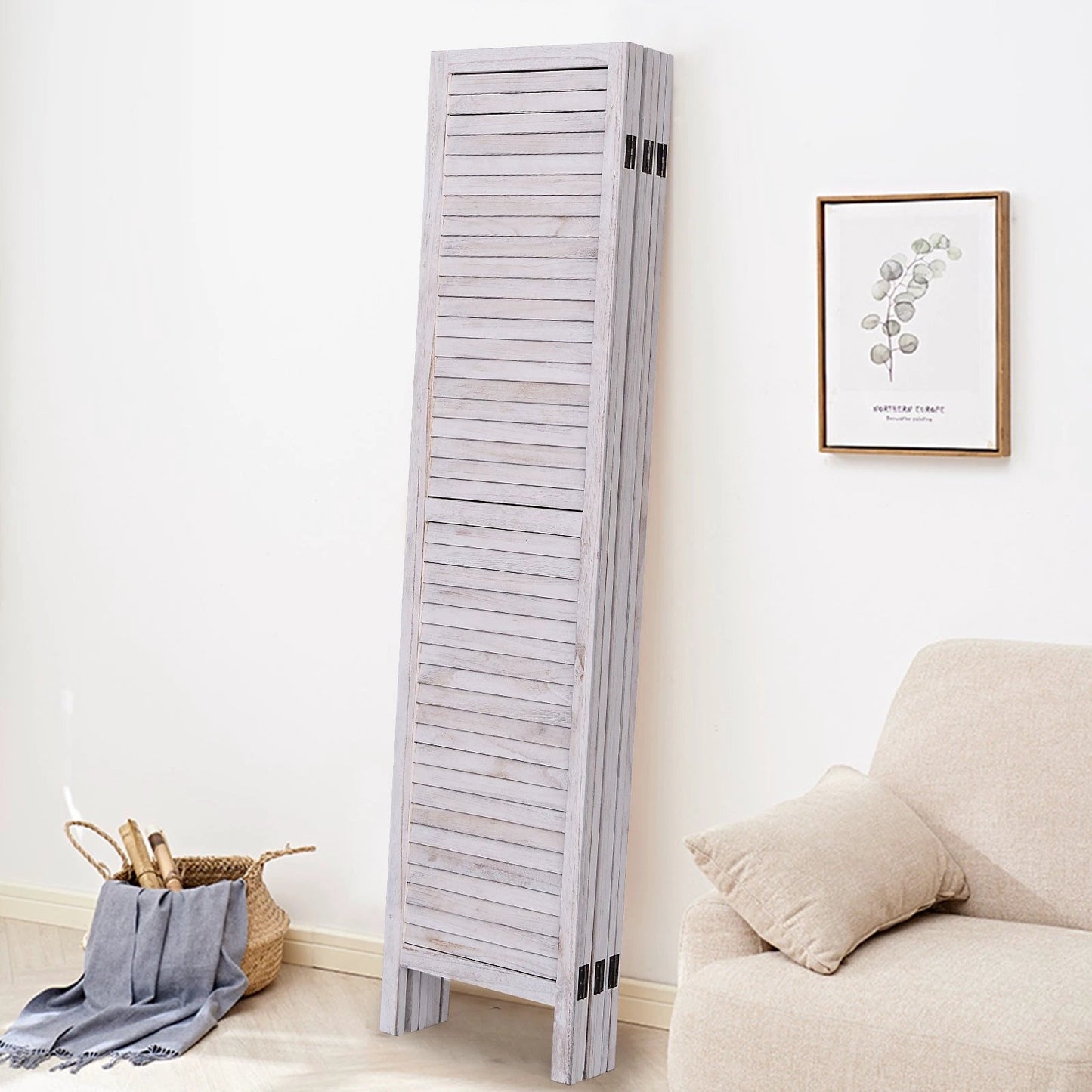 6 Panels Classic Venetian Wooden Slat Room Screen-White by DirectDeals