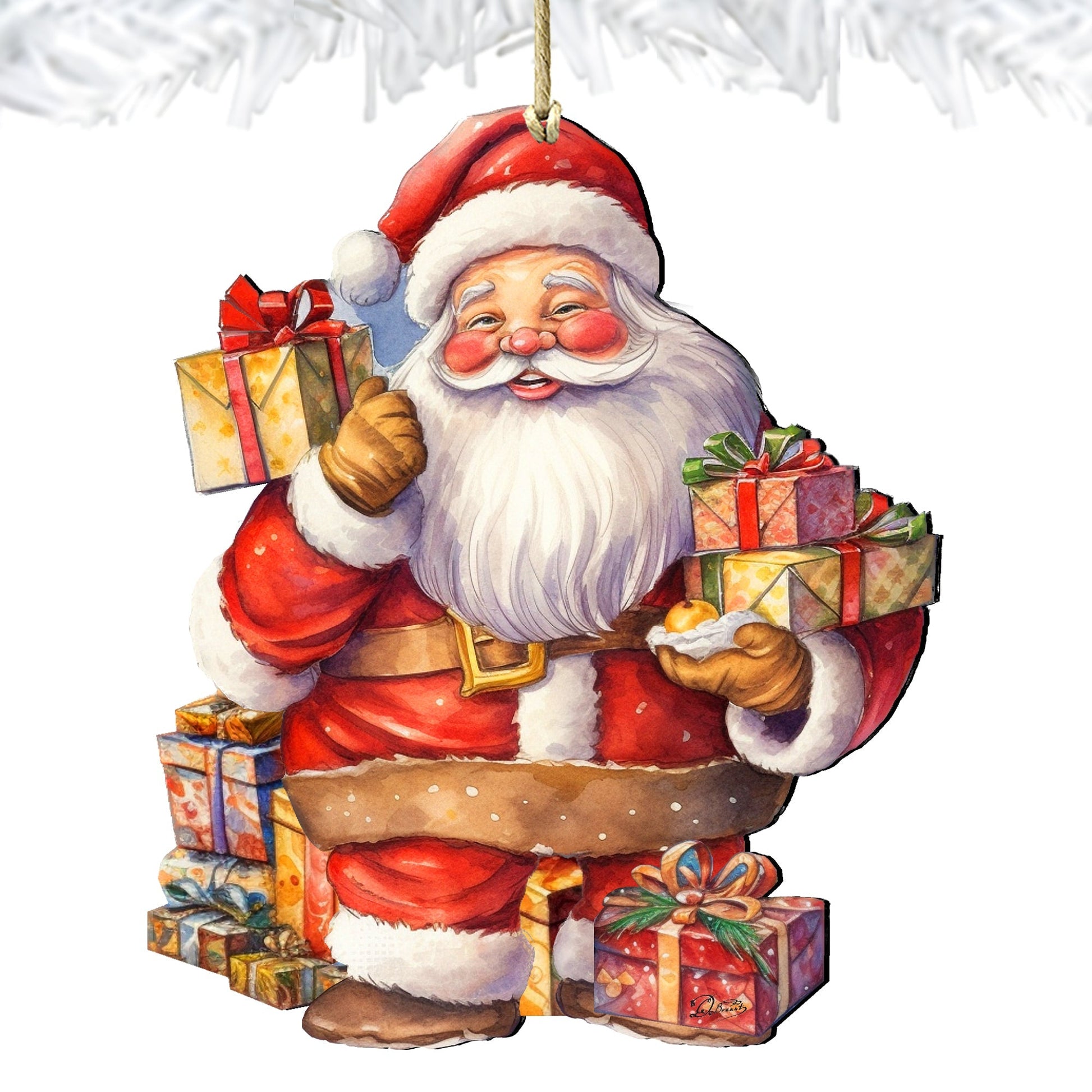Illustration of Santa Claus holding gifts against a white background