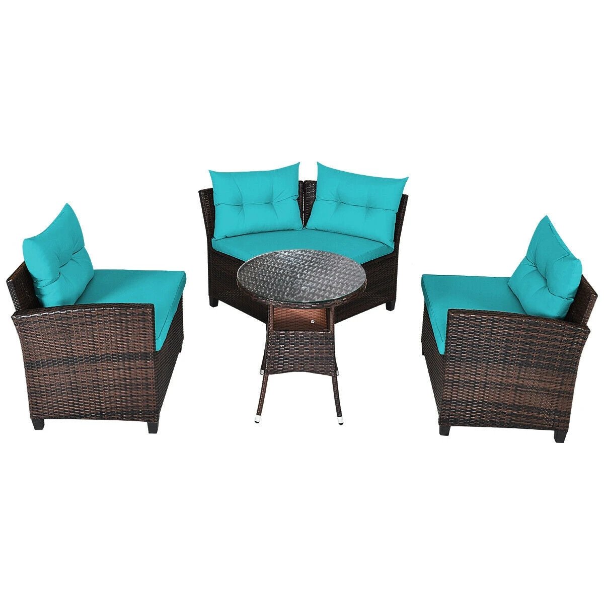 4 Pieces Outdoor Cushioned Rattan Furniture Set-Turquoise by DirectDeals