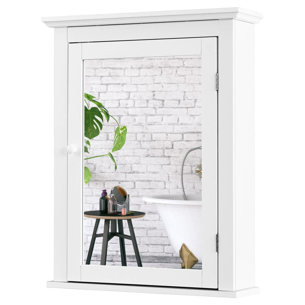 Bathroom Mirror Cabinet Wall Mounted Adjustable Shelf Medicine Storage-White by DirectDeals