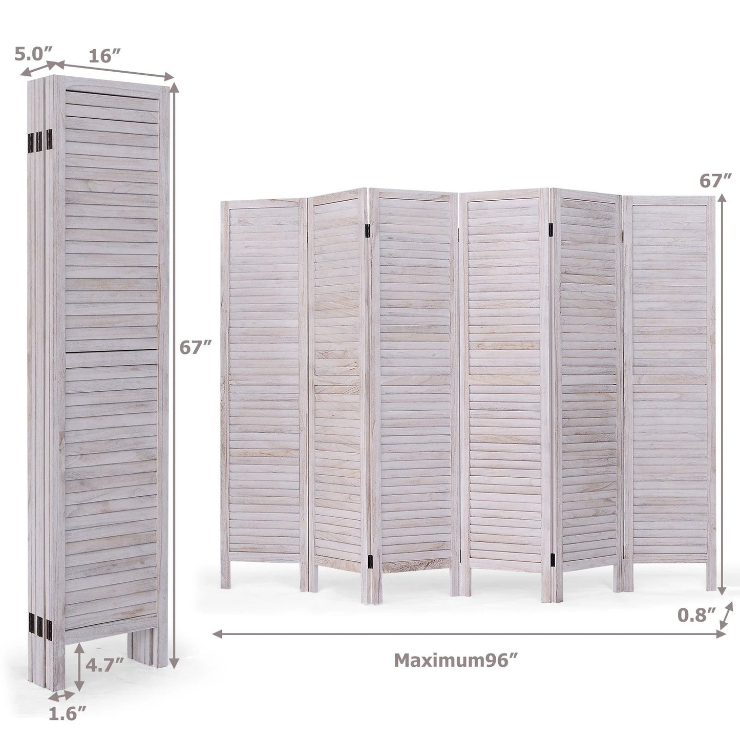 6 Panels Classic Venetian Wooden Slat Room Screen-White by DirectDeals