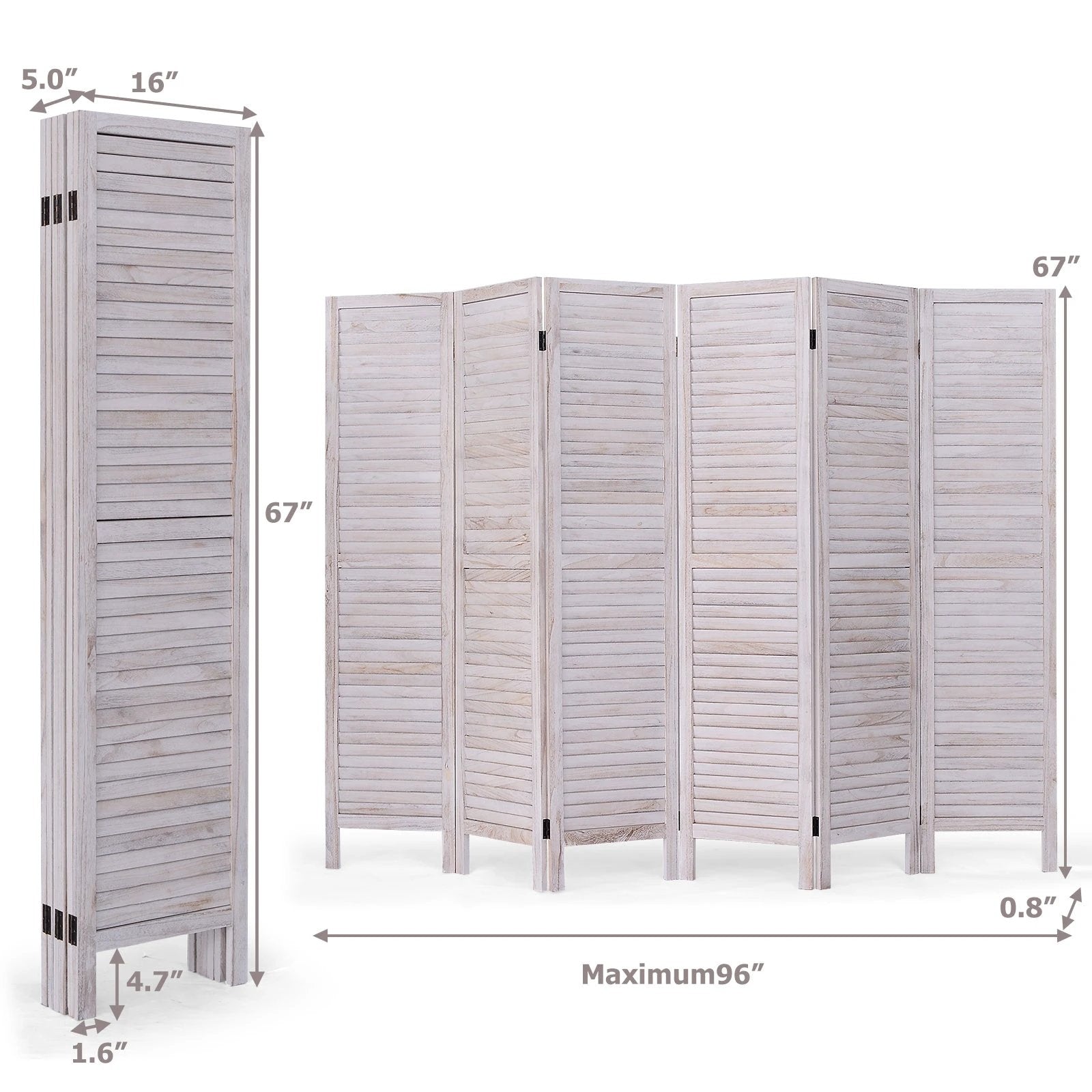 6 Panels Classic Venetian Wooden Slat Room Screen-White by DirectDeals
