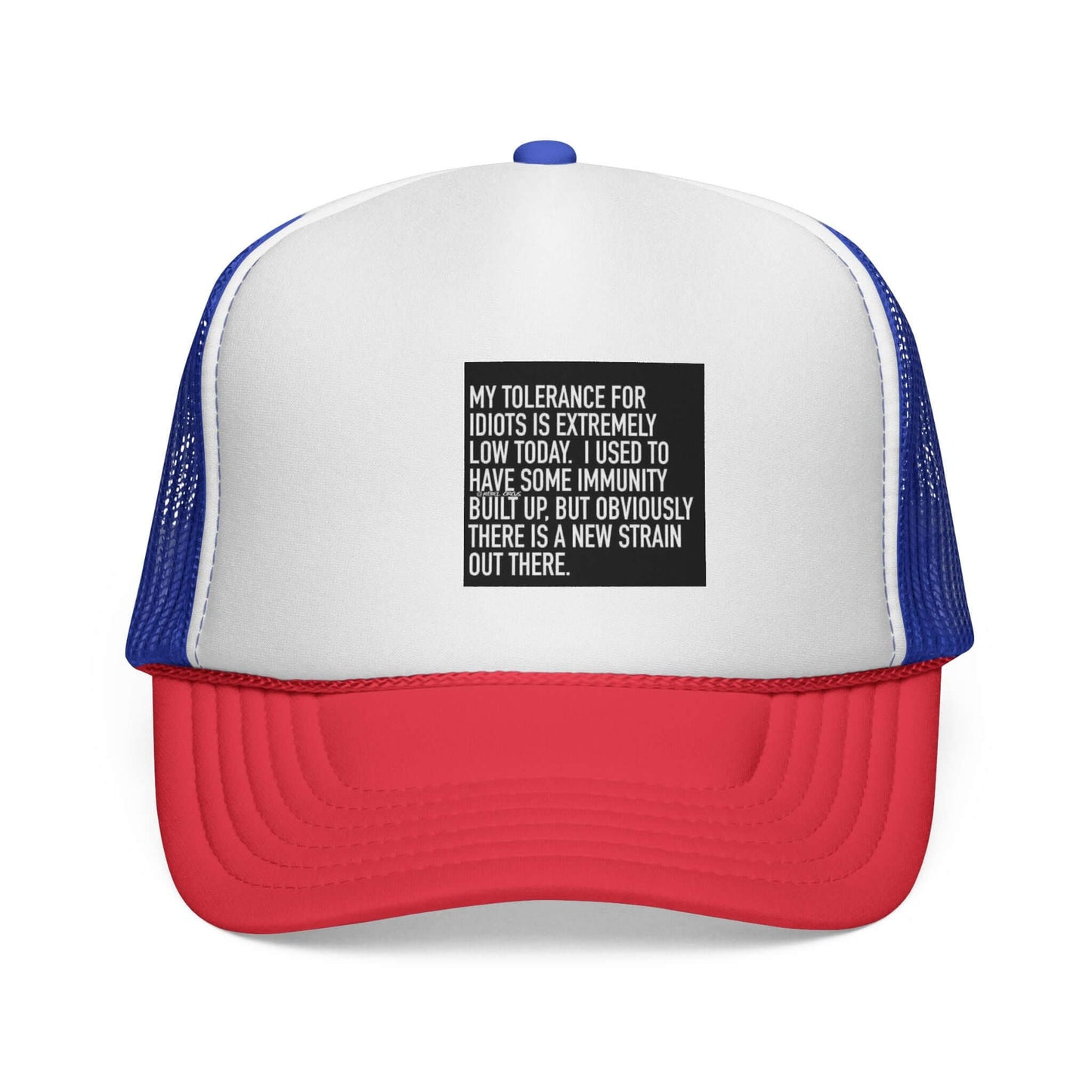 Trucker hat with text on a white background
