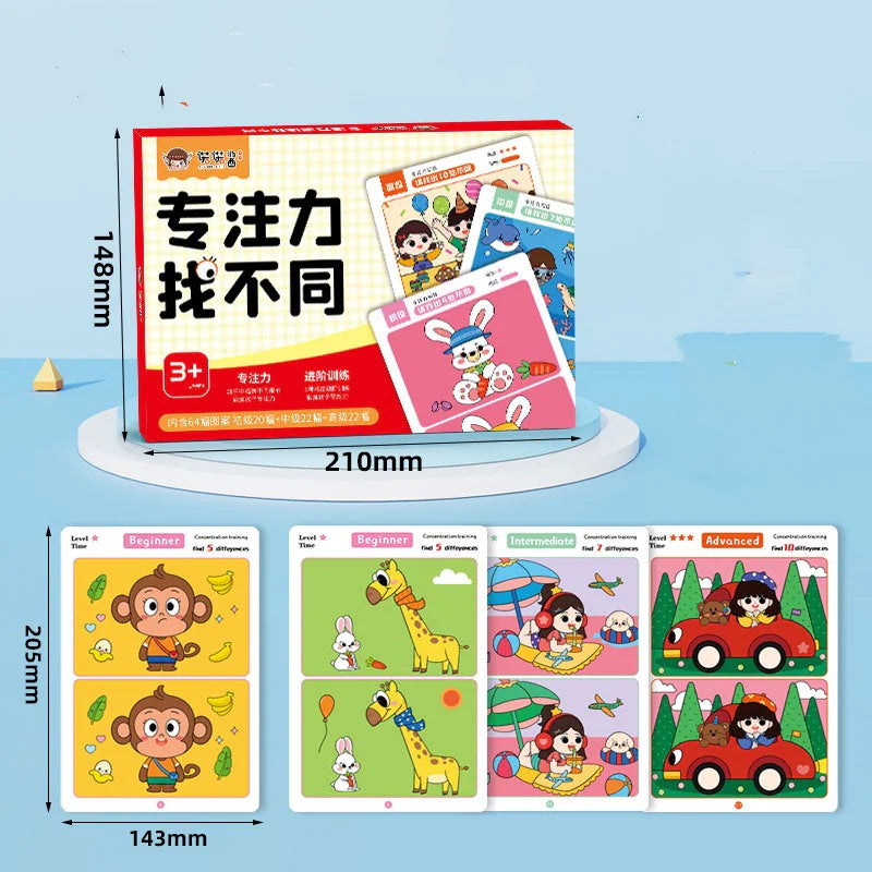 Children's educational card game with cartoon characters and measurements on a blue background