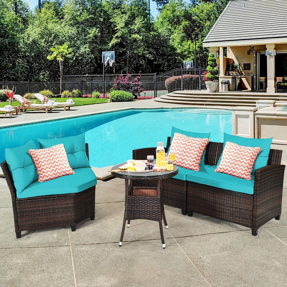 4 Pieces Outdoor Cushioned Rattan Furniture Set-Turquoise by DirectDeals