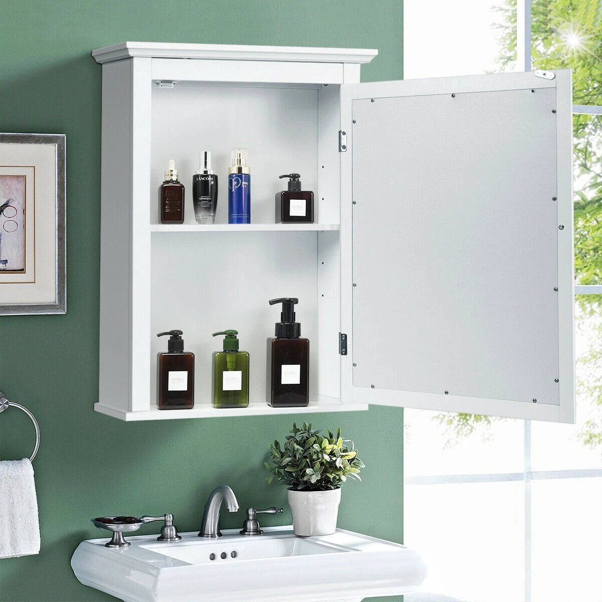 Bathroom Mirror Cabinet Wall Mounted Adjustable Shelf Medicine Storage-White by DirectDeals