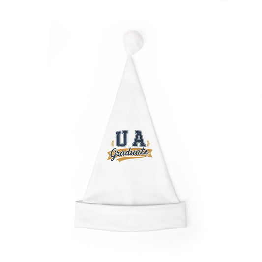 White baby hat with 'UA Graduate' text on a white background