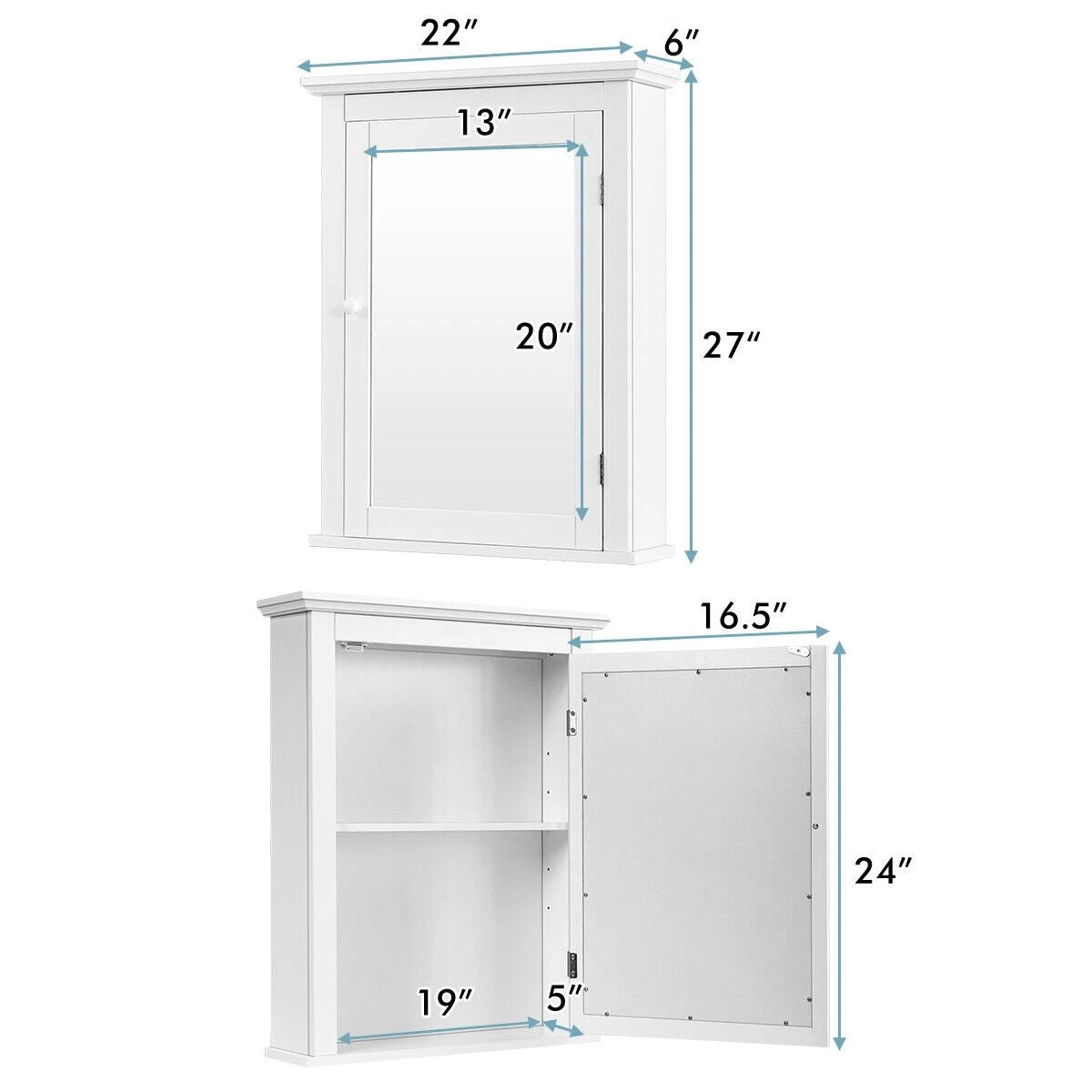 Bathroom Mirror Cabinet Wall Mounted Adjustable Shelf Medicine Storage-White by DirectDeals