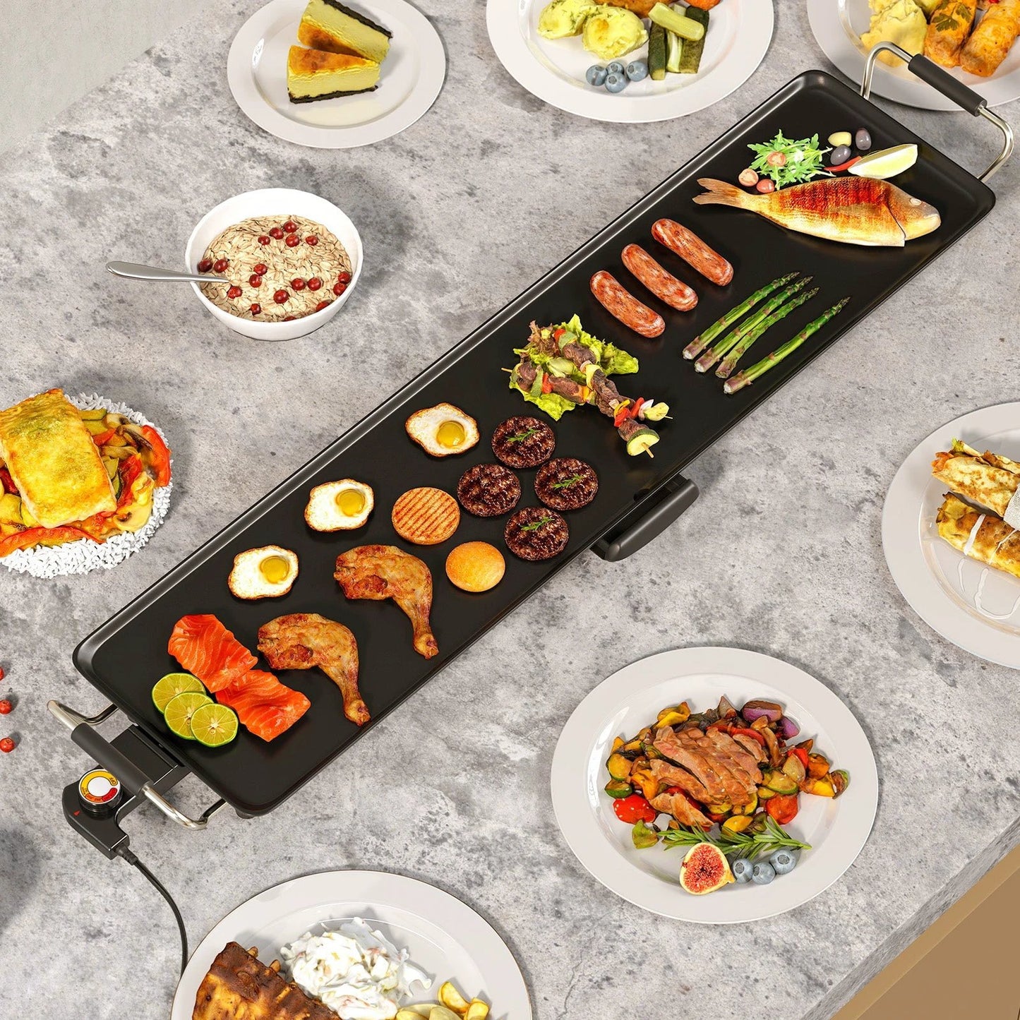 35 Inch Large Electric Griddle Nonstick BBQ Grill with Adjustable Temperature-M by DirectDeals
