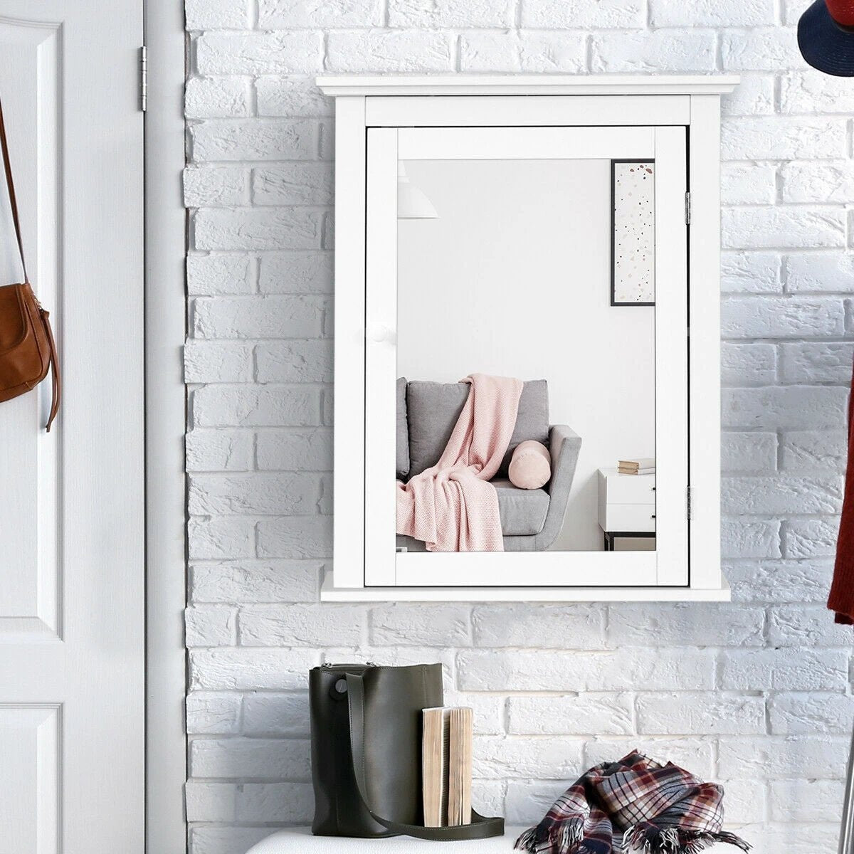 Bathroom Mirror Cabinet Wall Mounted Adjustable Shelf Medicine Storage-White by DirectDeals