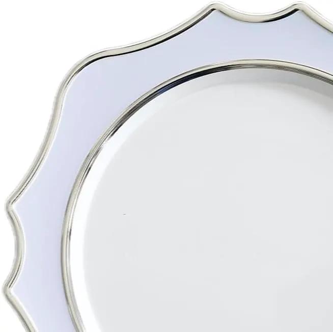 " OCCASIONS " 10 Pieces 13.25'' Scalloped Disposable/Reusable Plastic Charger Plates for Wedding, (Scalloped Imperial Blue & Silver) by joycraft