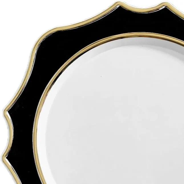 " OCCASIONS " 10 Pieces 13.25'' Scalloped Disposable/Reusable Plastic Charger Plates for Wedding, (Scalloped Imperial Black & Gold) by joycraft