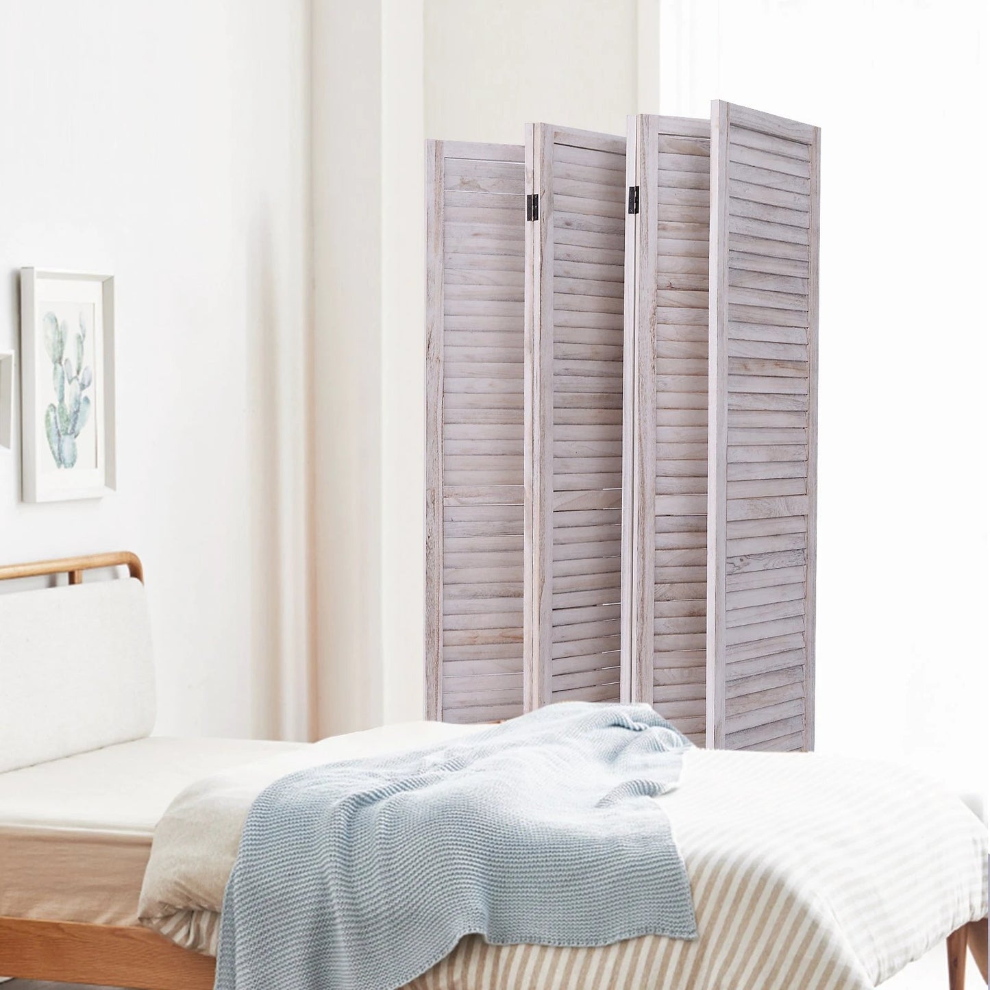 6 Panels Classic Venetian Wooden Slat Room Screen-White by DirectDeals