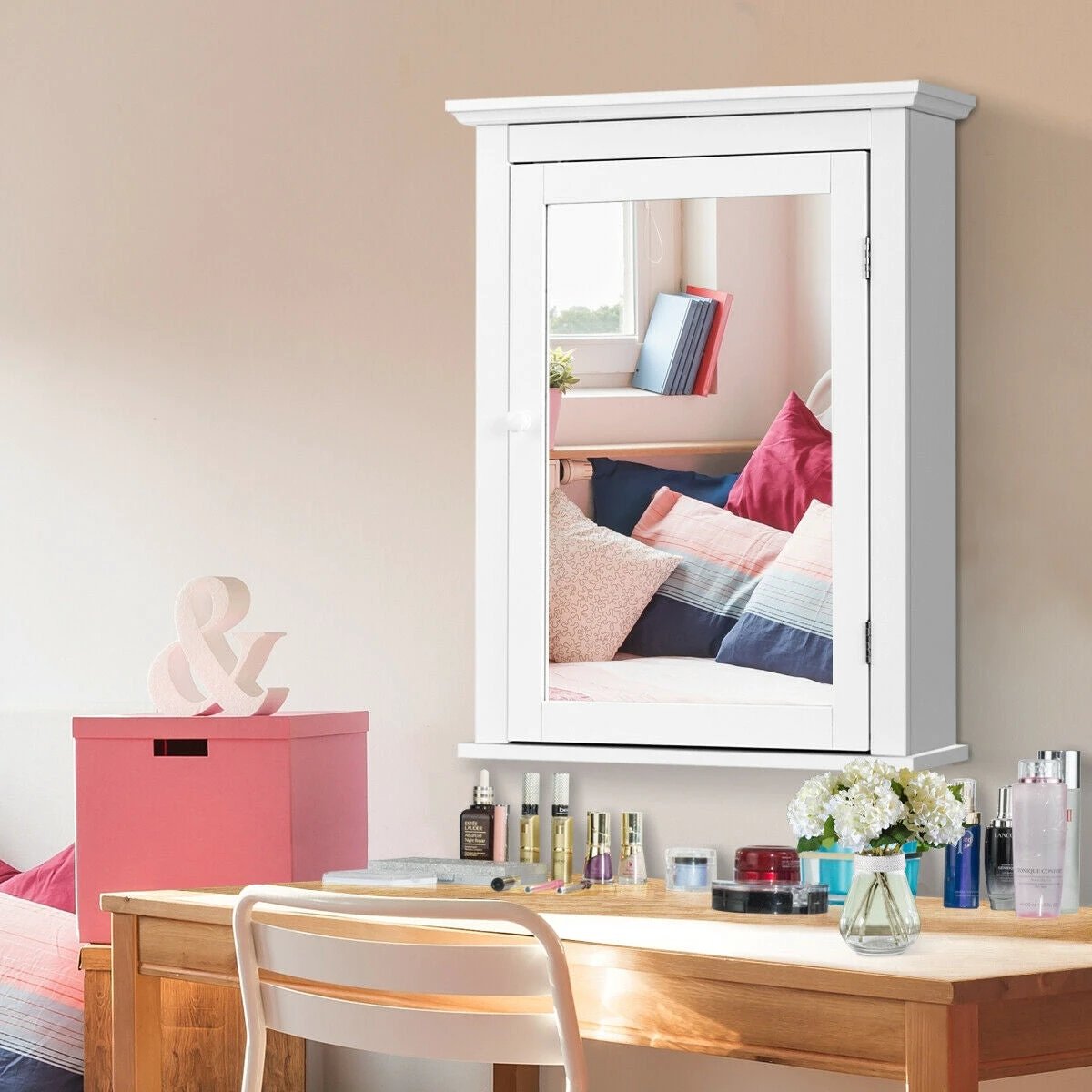 Bathroom Mirror Cabinet Wall Mounted Adjustable Shelf Medicine Storage-White by DirectDeals