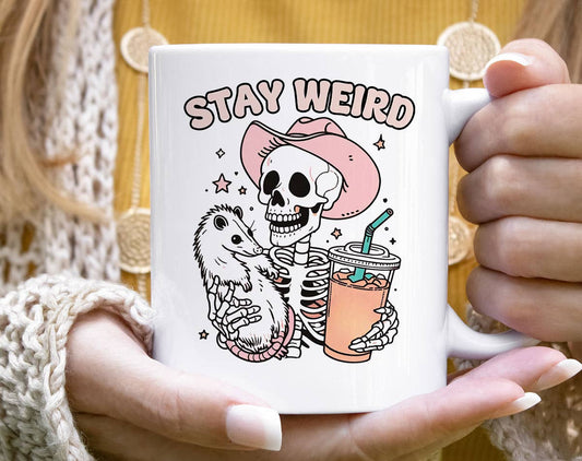 Stay Weird - Funny Western Raccoon Coffee Mug : 11oz White