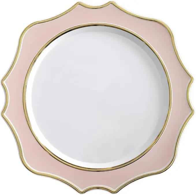 " OCCASIONS " 10 Pieces 13.25'' Scalloped Disposable/Reusable Plastic Charger Plates for Wedding, (Scalloped Imperial Blush & Gold) by joycraft