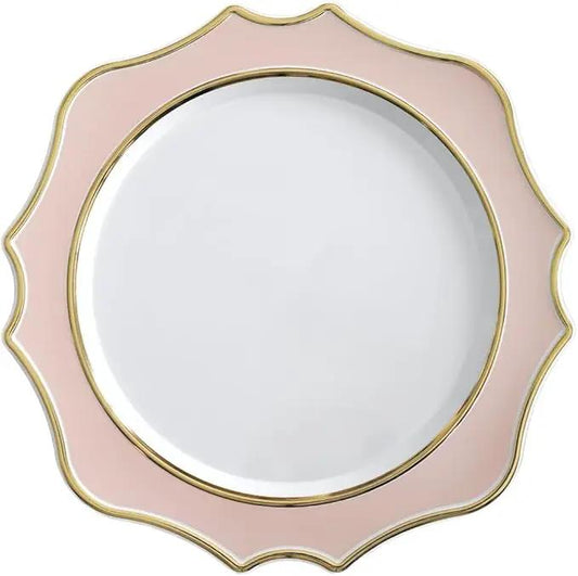 " OCCASIONS " 10 Pieces 13.25'' Scalloped Disposable/Reusable Plastic Charger Plates for Wedding, (Scalloped Imperial Blush & Gold) by joycraft