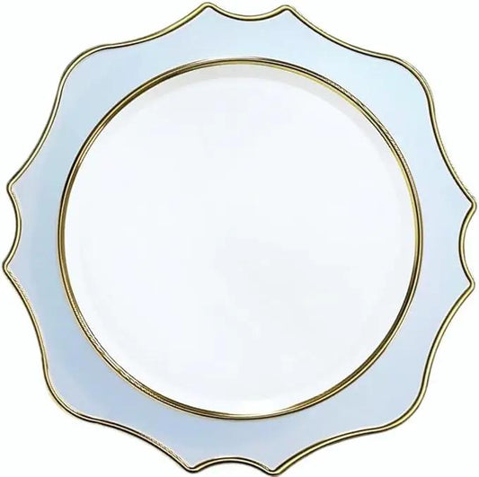 " OCCASIONS " 10 Pieces 13.25'' Scalloped Disposable/Reusable Plastic Charger Plates for Wedding, (Scalloped Imperial Blue & Gold) by joycraft