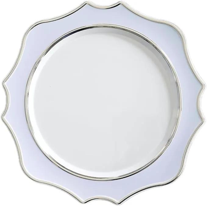 " OCCASIONS " 10 Pieces 13.25'' Scalloped Disposable/Reusable Plastic Charger Plates for Wedding, (Scalloped Imperial Blue & Silver) by joycraft