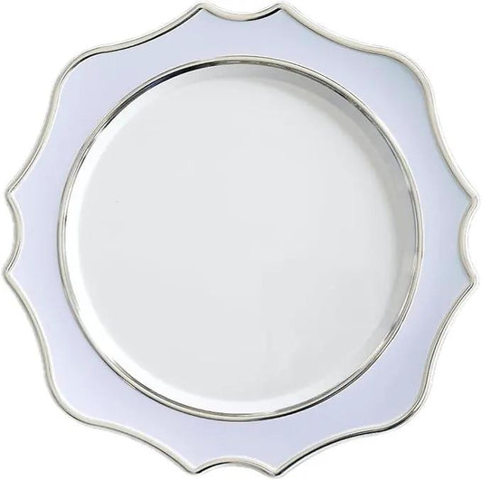 " OCCASIONS " 10 Pieces 13.25'' Scalloped Disposable/Reusable Plastic Charger Plates for Wedding, (Scalloped Imperial Blue & Silver) by joycraft