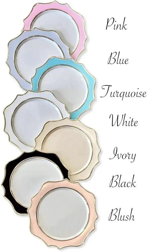 " OCCASIONS " 10 Pieces 13.25'' Scalloped Disposable/Reusable Plastic Charger Plates for Wedding, (Scalloped Imperial Aqua & Gold) by joycraft