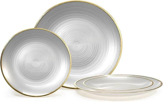 " OCCASIONS " 120 Plates Pack,(60 Guests) Premium Wedding Party Disposable Plastic Plates Set -60 x 10'' Dinner + 60 x 7'' Salad/Dessert (Belize in White Pearl & Gold) by joycraft