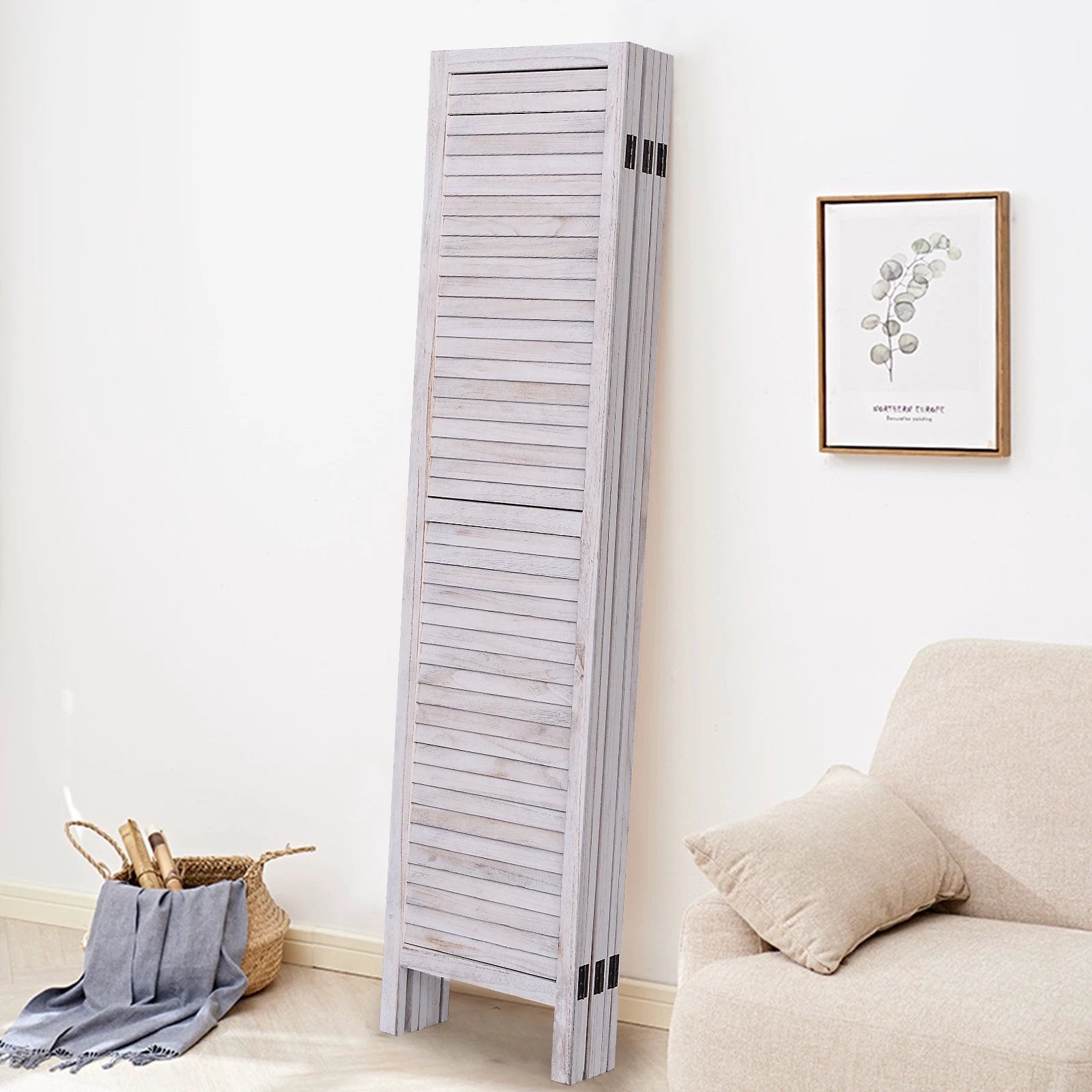 6 Panels Classic Venetian Wooden Slat Room Screen-White by DirectDeals