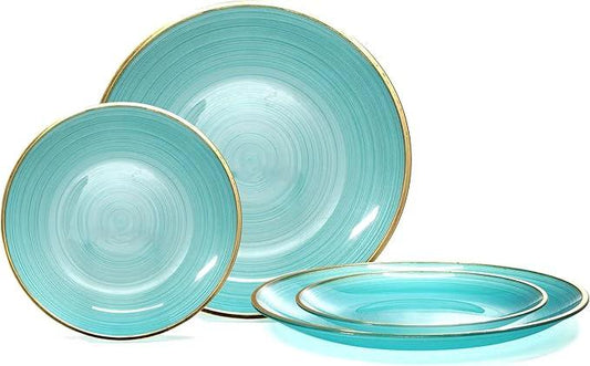" OCCASIONS " 100 Plates Pack,(50 Guests) Premium Wedding Party Disposable Plastic Plates Set -50 x 10'' Dinner + 50 x 7'' Salad/Dessert (Belize in Aqua & Gold) by joycraft