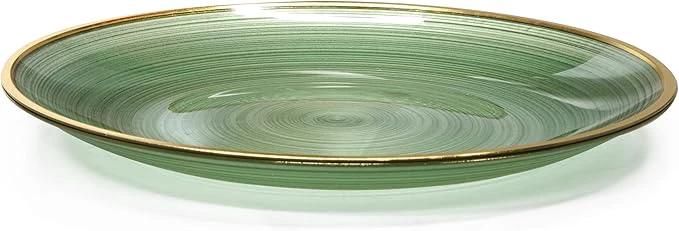 " OCCASIONS " 100 Plates Pack,(50 Guests) Premium Wedding Party Disposable Plastic Plates Set -50 x 10'' Dinner + 50 x 7'' Salad/Dessert (Belize in Green & Gold) by joycraft