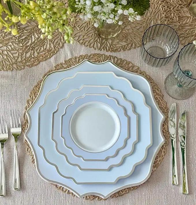 " OCCASIONS " 10 Pieces 13.25'' Scalloped Disposable/Reusable Plastic Charger Plates for Wedding, (Scalloped Imperial Blue & Silver) by joycraft