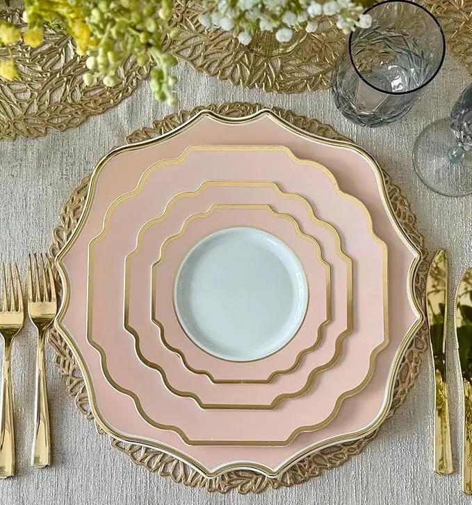 " OCCASIONS " 10 Pieces 13.25'' Scalloped Disposable/Reusable Plastic Charger Plates for Wedding, (Scalloped Imperial Blush & Gold) by joycraft