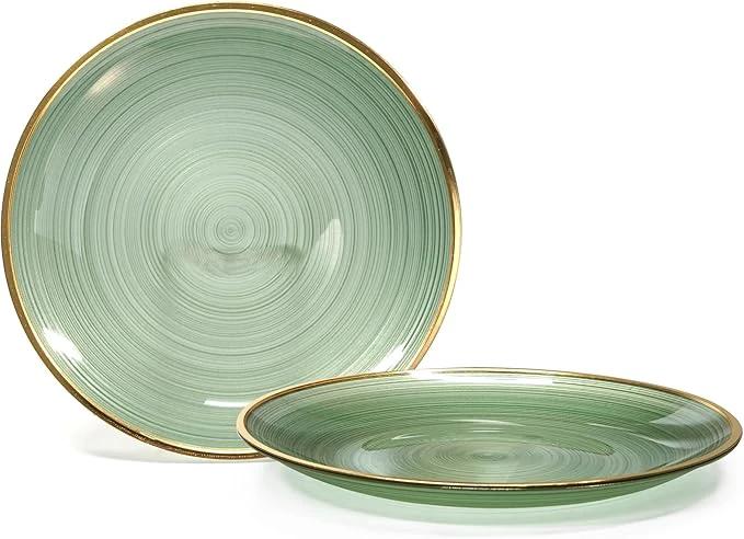 " OCCASIONS " 100 Plates Pack,(50 Guests) Premium Wedding Party Disposable Plastic Plates Set -50 x 10'' Dinner + 50 x 7'' Salad/Dessert (Belize in Green & Gold) by joycraft