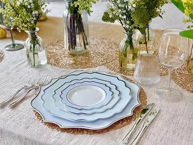 " OCCASIONS " 10 Pieces 13.25'' Scalloped Disposable/Reusable Plastic Charger Plates for Wedding, (Scalloped Imperial Blue & Silver) by joycraft