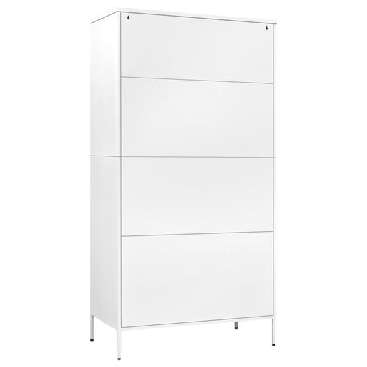 White cabinet with three shelves on a white background