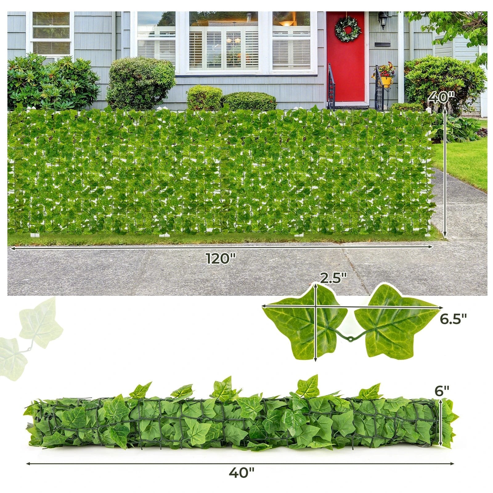 120 x 40 Inch Artificial Ivy Privacy Fence Faux Ivy Vines Covering by DirectDeals