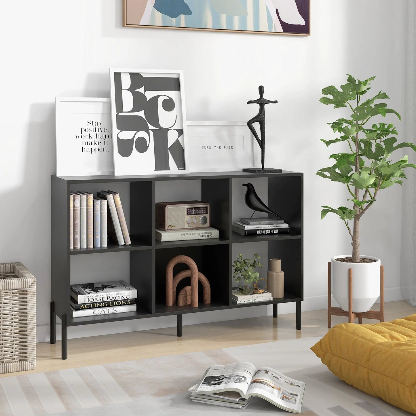 Open-Back Bookshelf with Drawer for Study-Black by DirectDeals