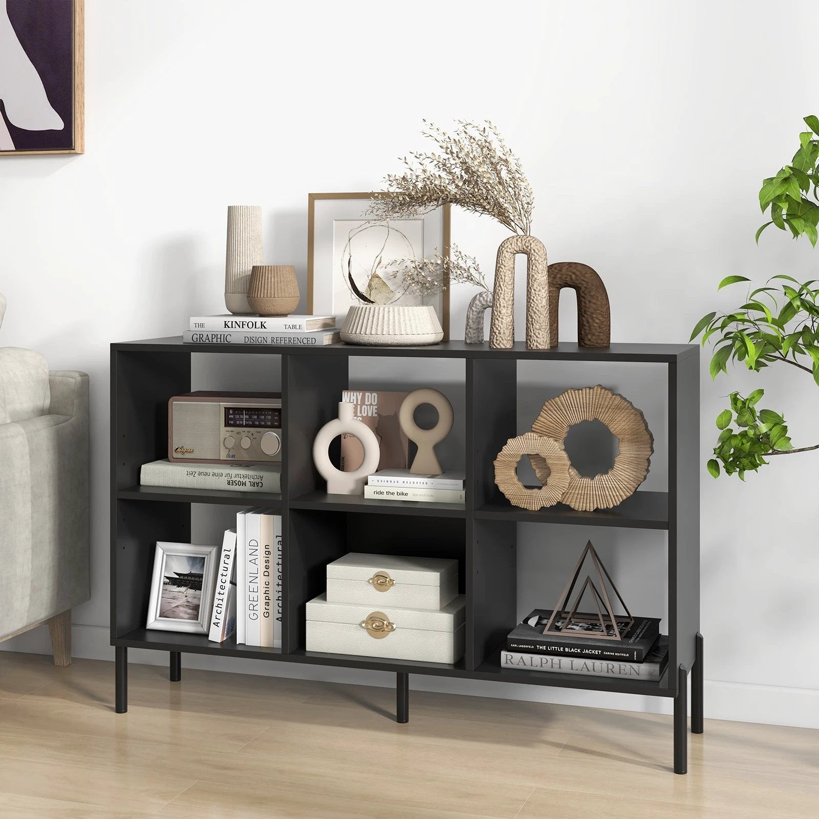 Open-Back Bookshelf with Drawer for Study-Black by DirectDeals
