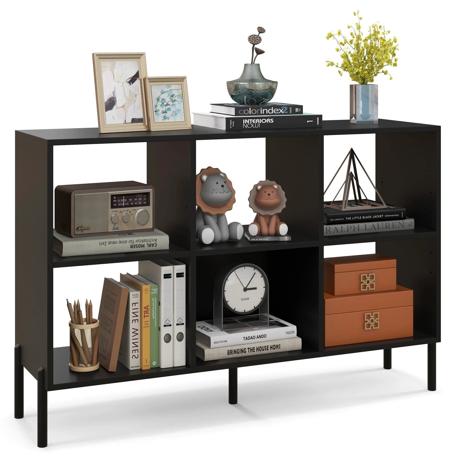 Open-Back Bookshelf with Drawer for Study-Black by DirectDeals