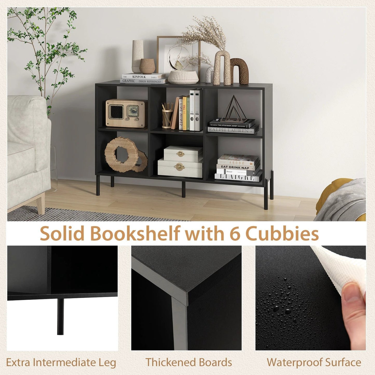 Open-Back Bookshelf with Drawer for Study-Black by DirectDeals