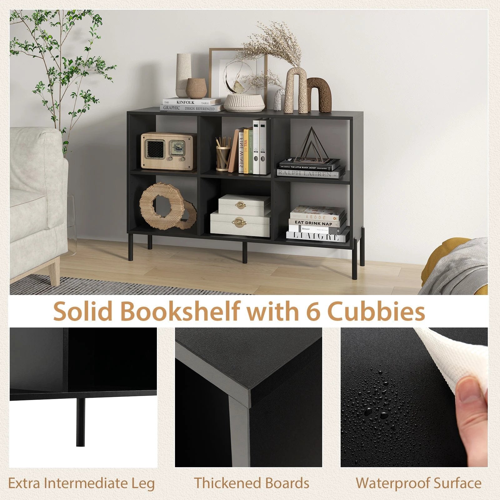 Open-Back Bookshelf with Drawer for Study-Black by DirectDeals