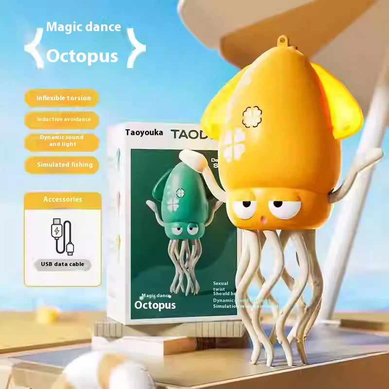 Toy octopus with packaging and accessories on a blue background