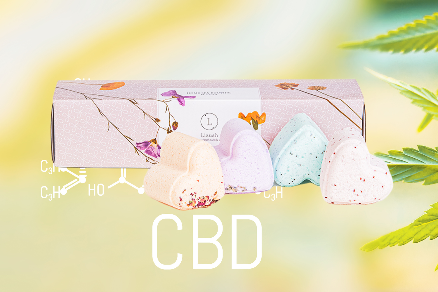 Bath Bombs with CBD -  5 Hearts Shaped with CBD - in a Gift Box - Can be personalized. (THC free)-3
