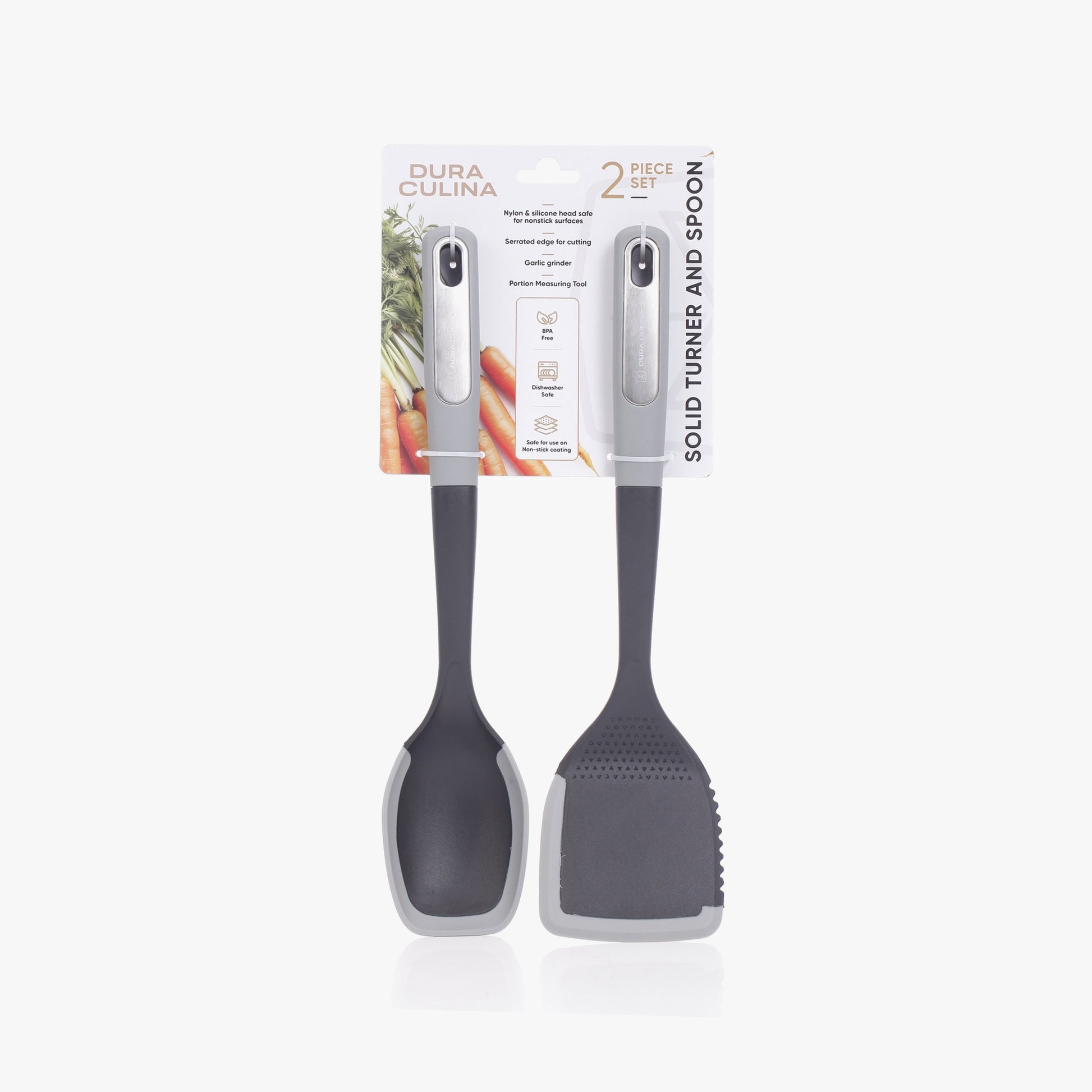 2-Piece Turner & Spoon Set – with Silicone Edge, Scratch-Proof, Heat Resistant Soft Grip Handles-0