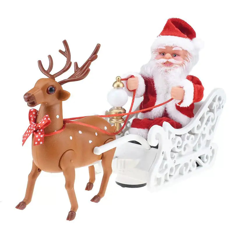 Santa Claus figure with a reindeer and sleigh on a white background