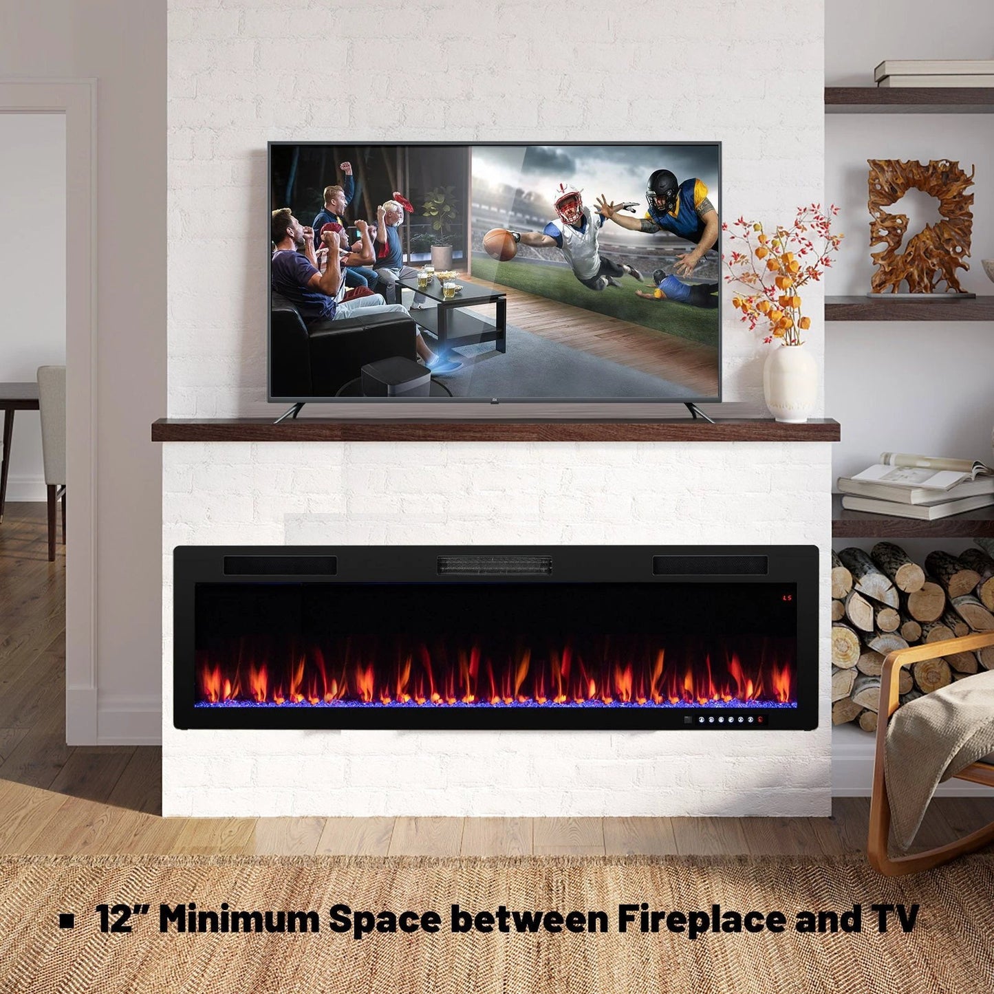 Electric Fireplace 40/50/60 Inches Recessed and Wall Mounted for 2' x 6' Stud-60 inches by DirectDeals