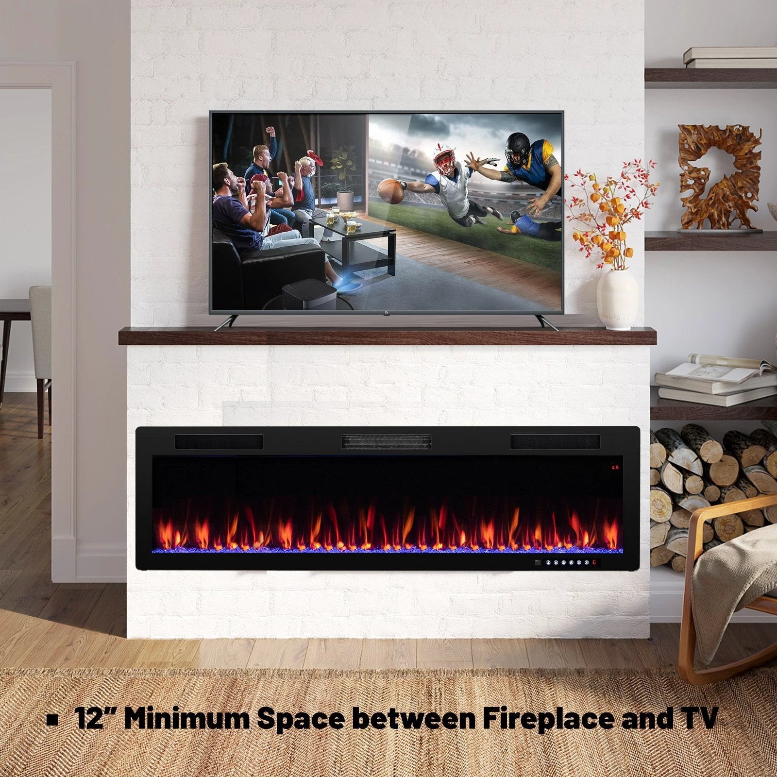 Electric Fireplace 40/50/60 Inches Recessed and Wall Mounted for 2' x 6' Stud-60 inches by DirectDeals