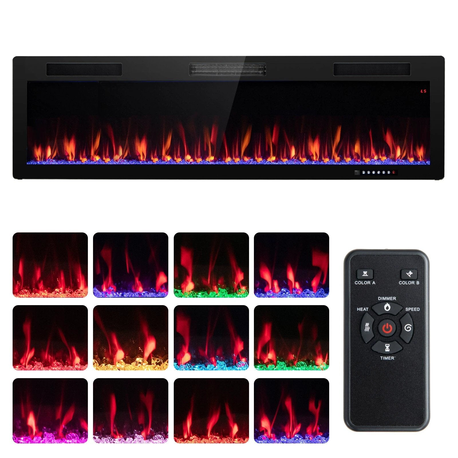 Electric Fireplace 40/50/60 Inches Recessed and Wall Mounted for 2' x 6' Stud-60 inches by DirectDeals