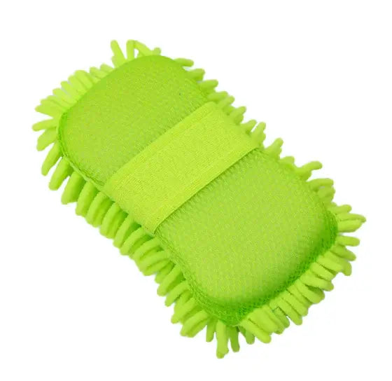Green microfiber cleaning pad with bristle edges on a white background