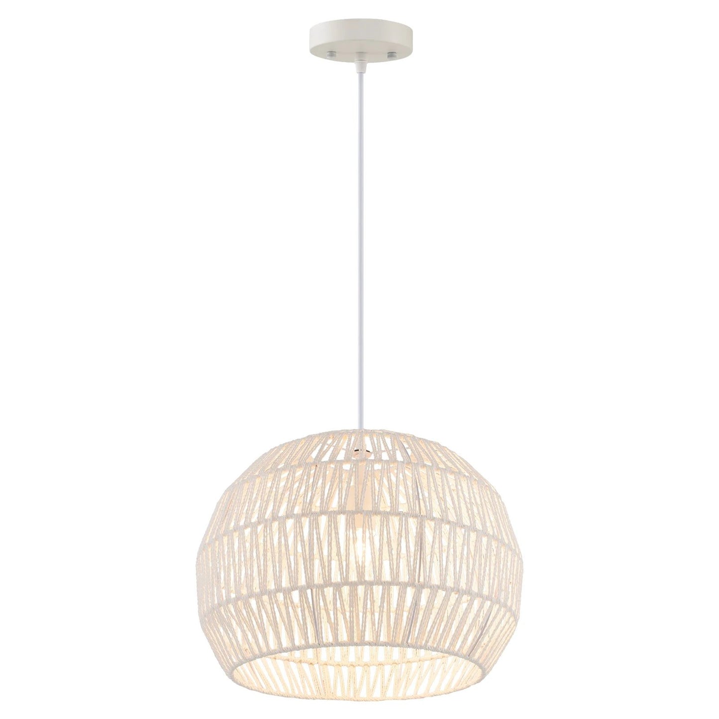 Round Farmhouse Rattan Pendant Lights with Adjustable Hanging Rope-Beige by DirectDeals